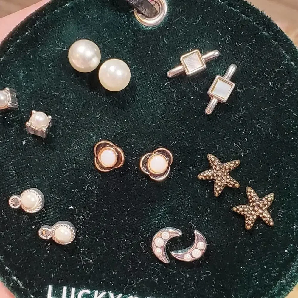 LUCKY‎ brand pearl starfish moon crystal jeweled stud earrings new!!!